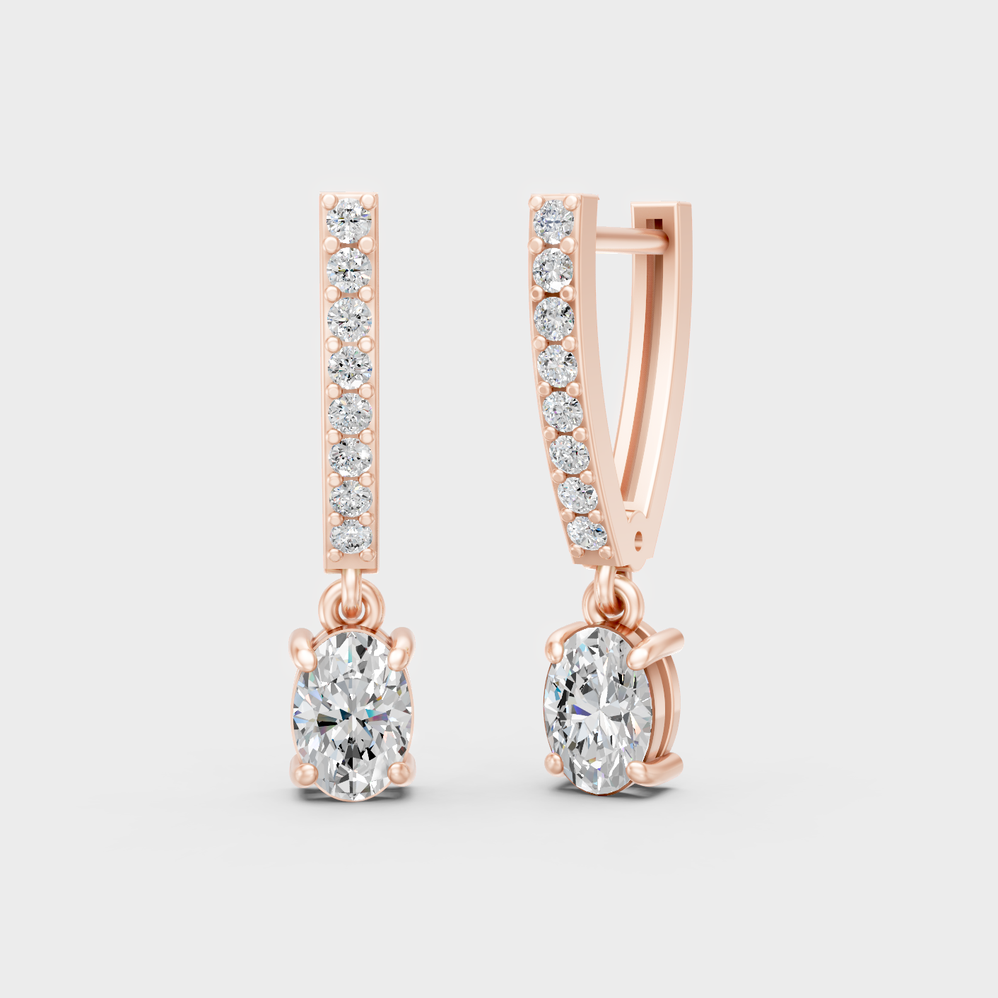 0.645 Ct Each Round Oval Diamond Earrings Lab Grown In Rose Gold Elegant Style